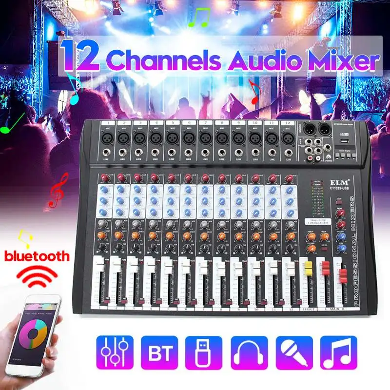 US $123.98 Bluetooth 12 Channels Sound Mixing Console Record 48V Phantom Power Monitor AUX Paths Plus Effects Digital Audio Mixer With USB