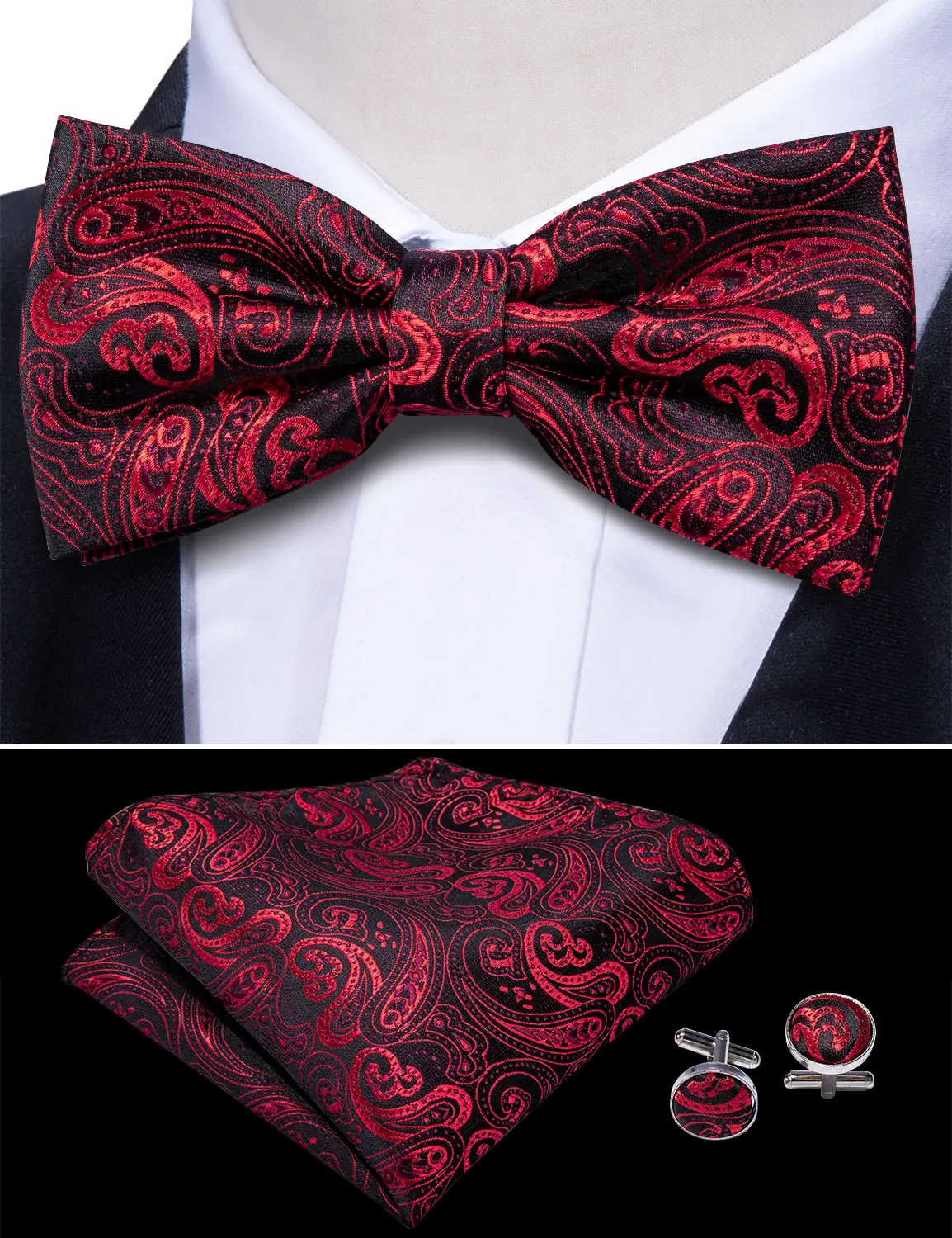 Мужская модная рубашка на подтяжках, галстук-бабочка, красный галстук с узором пейсли, комплект, тканый Y-Back Шелковый подтяжки, не скользящие Серебряные Зажимы, Barry. Wang BB-2001
