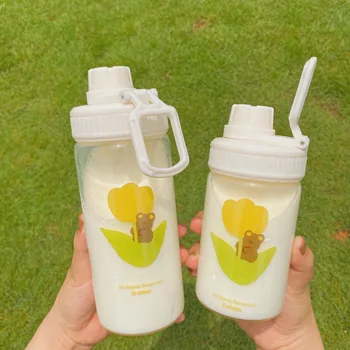 

Outdoor Glass Water Bottle Portable Kids Thermos Kawaii Cut Water Bottle Cartoon Girl Eco Friendly Botella Agua Drinkware DE50WB