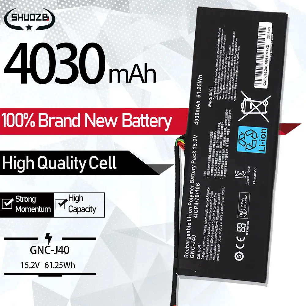 GNC-J40 961TA013F ноутбук Батарея для GIGABYTE P34F P34G P34K P34W V2 V3 V5 V7 серии 15 2 V 4030 мА/ч 61.25WH Новый |