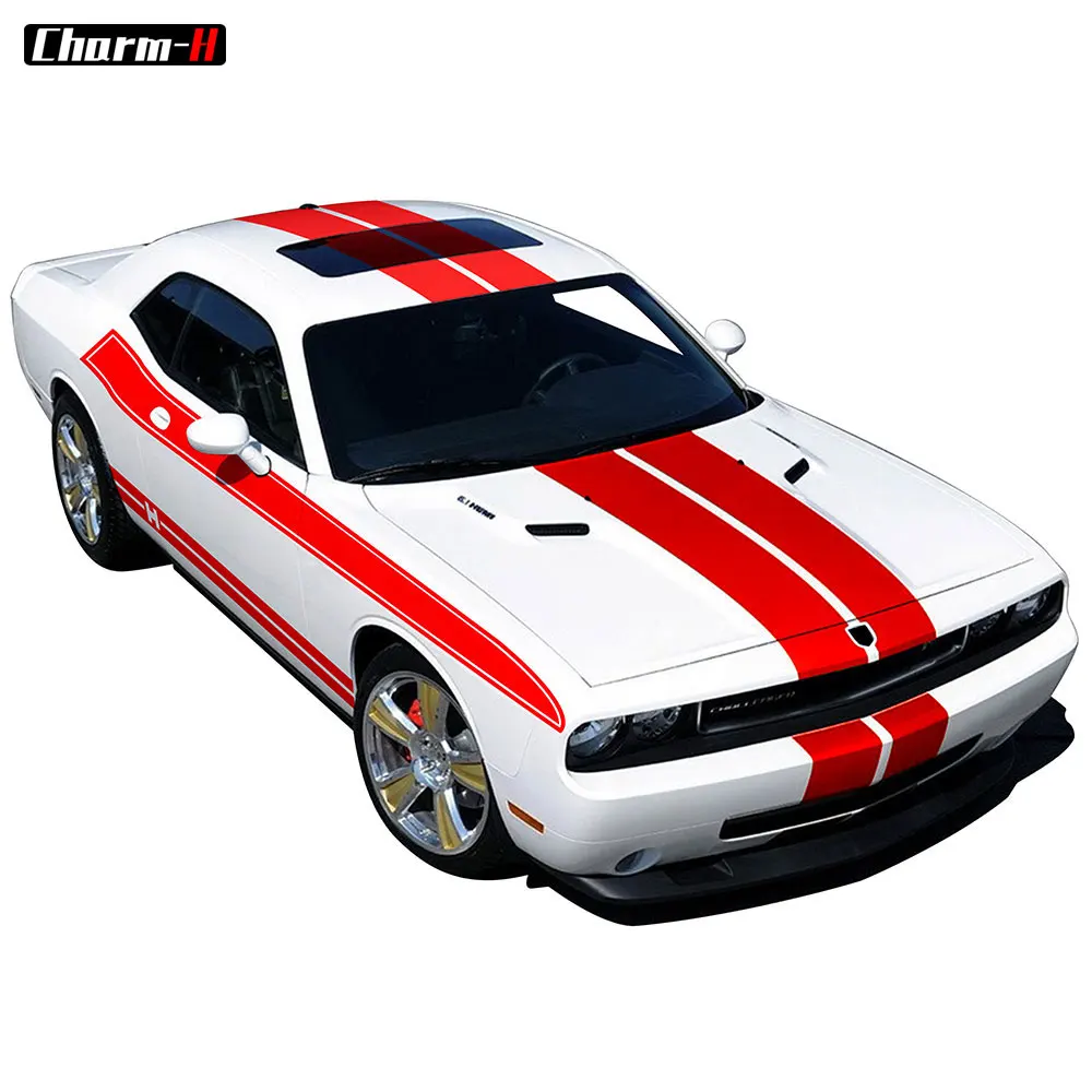 Car Styling Racing Stripe Body Kit Door Side Hood Rear Waistline Side Skirt Stripes Vinyl Decal Stickers for Dodge Challenger