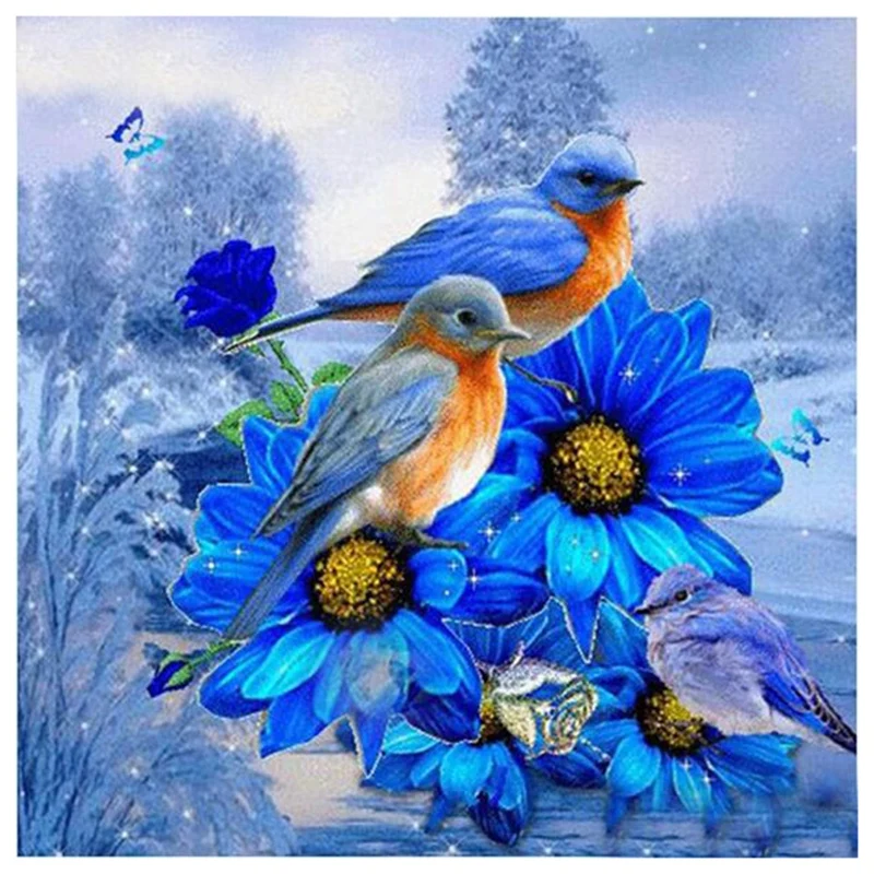 

Needlework Diamond Embroidery 5D Diamond Painting Bird On A Blue Flower Picture Handmade Rhinestone Home Decor