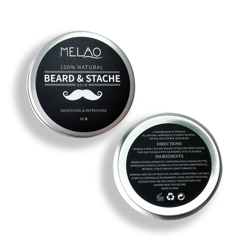 MELAO Бальзам для бороды с аргановым маслом и маслом манго, натуральный воск для бороды, бальзам для ухода за бородой и укладки, несмываемый кондиционер, 60 г