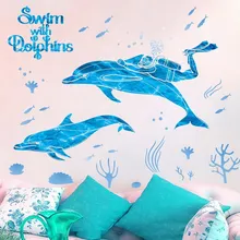 Креативные горячие продажи Дайвинг и Дельфин экологически чистые Спальня Гостиная Ванная комната украшения наклейки на стену само-adh