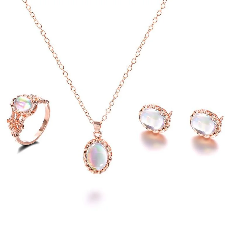3 pcs/set of Natural Opal Jewelry Set Crystal Pendant Necklace Earrings Ring Set - Image 6