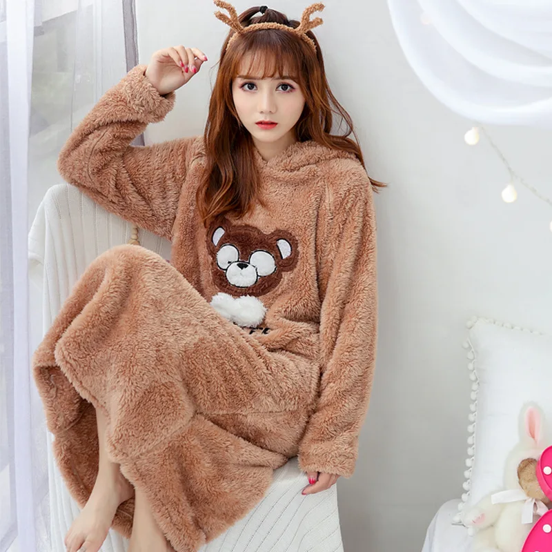 

According to Feminine 2019 Autumn & Winter Women's New Style Cartoon Hooded Long Velvet Nightgown Tracksuit 918 #