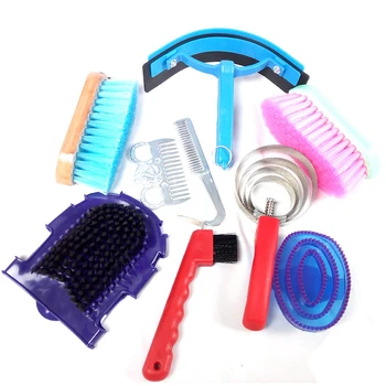 

9Pcs Horse Beauty Tool Set Cleaning Tool Kit Mane Tail Comb Massage Curry Brush Sweat Scraper Hoof Pick Curry Comb Scrubber Comb