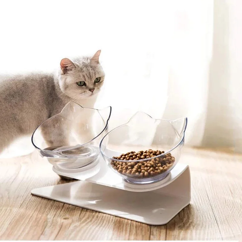 

Non-slip Cat Double Bowl Cat Bowl Transparent AS Material Dog Bowl With Raised Stand Pet Food and Water Feeders Pet Products Ca