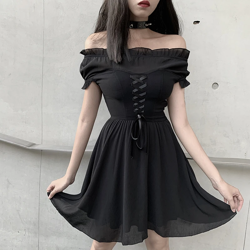 black mesh off the shoulder dress