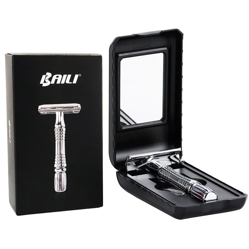 

BAILI Classic Traditional Double Edge Blade Safety Shaving Razor Shaver for Men +11 Blades 1 Travel Case Gift Box BT171+BP001B