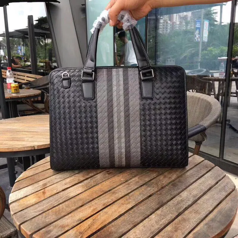 

Leather woven men's bag horizontal handbag fashion embroidery men's briefcase file bag computer bag business