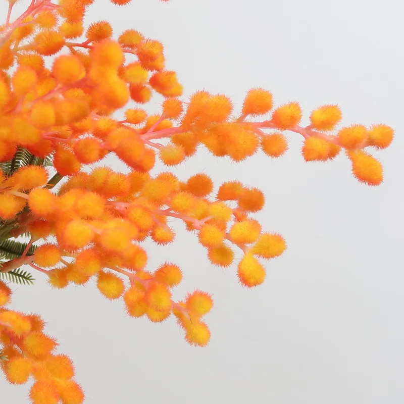 42 см Искусственный оранжевый Мимоза цветок ветка искусственный пальмовый цветок пластиковый осенний цветочный материал Акация растение домашний декор Хэллоуин - Цвет: Orange