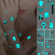 Luminous Tatto Elephant Panda Cute Animal Blue Glow Waterproof Temporary Tattoo Sticker Women Men Kids Child Love Couple Tattoos