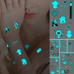 Luminous Tatto Elephant Panda Cute Animal Blue Glow Waterproof Temporary Tattoo Sticker Women Men Kids Child Love Couple Tattoos