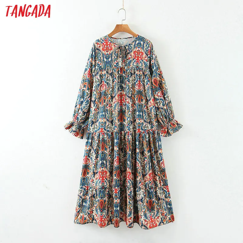 Tangada 2020 fashion women boho style flowers print midi dress long sleeve ladies vintage bow tie dress vestidos 3Z04 Tangada 2020 fashion women boho style flowers print midi dress long sleeve ladies vintage bow tie dress vestidos 3Z04