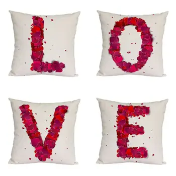 

4 Pcs Valentine's Day Pillow Covers Balloon Series Red Heart Love Decorative Linen Square Throw Couple Cushion Cases