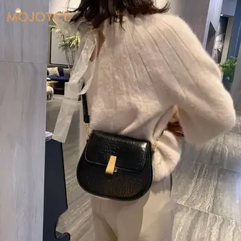 

Retro Handbag Women Crocodile Leather Shopping Totes Handbag Women Shoulder Small Saddle Bags Solid Color Shoulder Bag