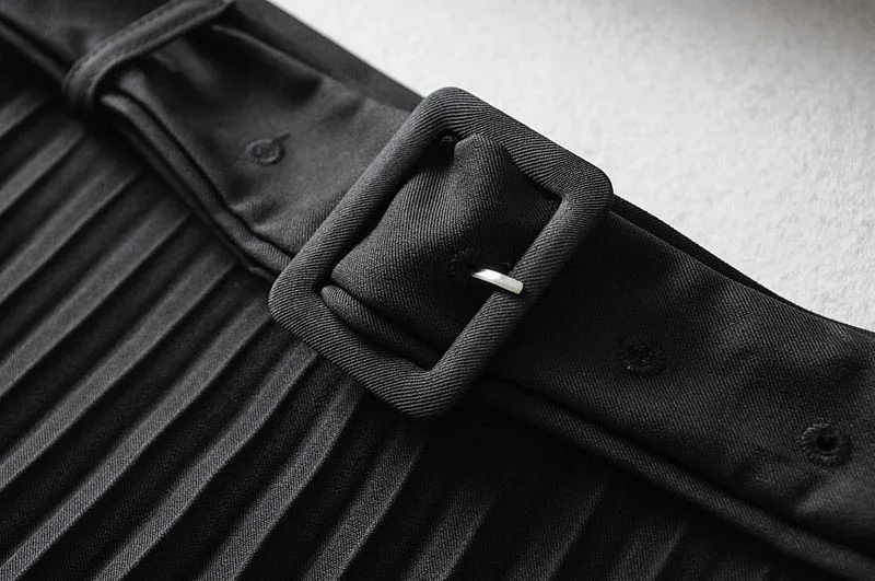 QZ903 женские элегантные черные цвета хаки цветные ленты тонкая талия плиссированные юбки женские длинные Saias
