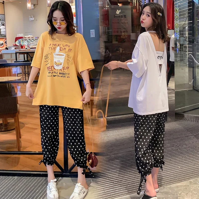 

Pregnant Women Set New Style 2019 Large Size Summer Korean-style T-shirt Tops Maternity Pants Maternity Clothes Two-Piece Set