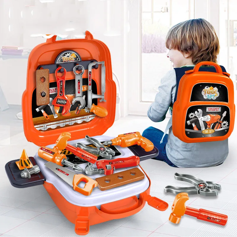 22 unids/set de plástico caja de herramientas de simulación de reparación de taladro de herramientas bolsas juguetes educativos juego Kit de casa para niño