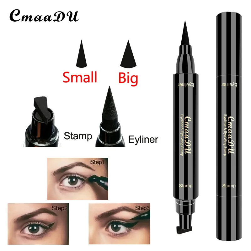 

CmaaDu Eyeliner 2 in 1 Stamp Seal Liquid Eyeliner Pencil Black Double-Headed Waterproof Stamps Eye Maquiagem Eye Cosmetic TSLM1