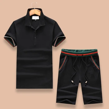 

Hombre Men High Qualtiy 100%cotton Short Sleeve Polo Shirt+short Pants Sets for Homme Men Set Pant Closure Type Out Side Length