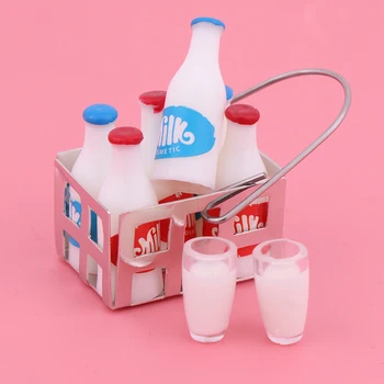 

9Pcs/Set Kwaii Kids Toys 1/12 Scale White Milk Basket And Milk Bottle Doll House Food Furniture Toys Miniature Doll House Toy