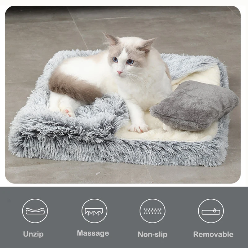 

Cat's House Soft Long Plush Cat Bed Winter Warm Sleep for Indoor Washable Dog Cat Beds Mat Pet Bed for Dogs Legowisko Dla Kota