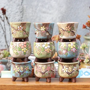 

Chinese style hand-painted fleshy flower pot office scene prop flower pot micro landscape decoration home garden decoration