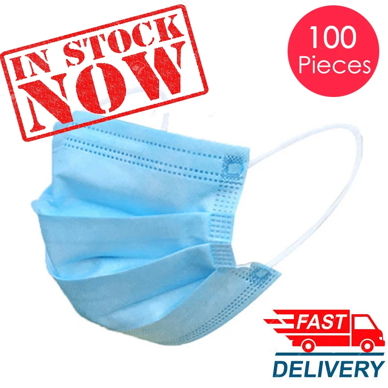 

In Stock! 100PCS High Quality Non Woven Disposable Face Mask 3 Layers Earloop Anti-Dust Face Masks Disposable Mouth Mask
