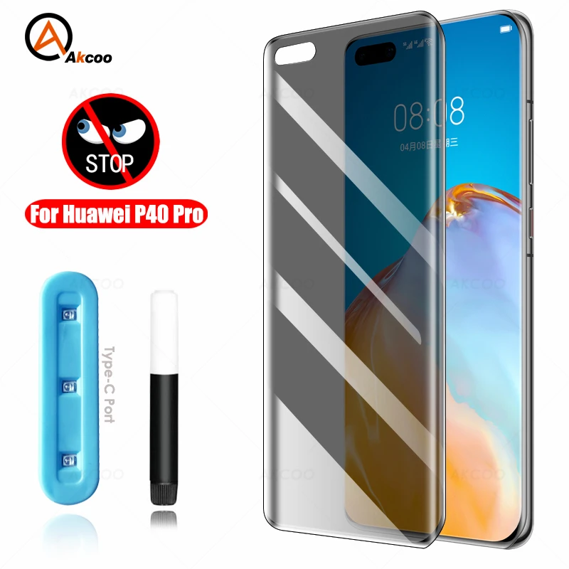 Защитное стекло Akcoo P40 Pro анти шпионское УФ с полным покрытием закаленное для Huawei
