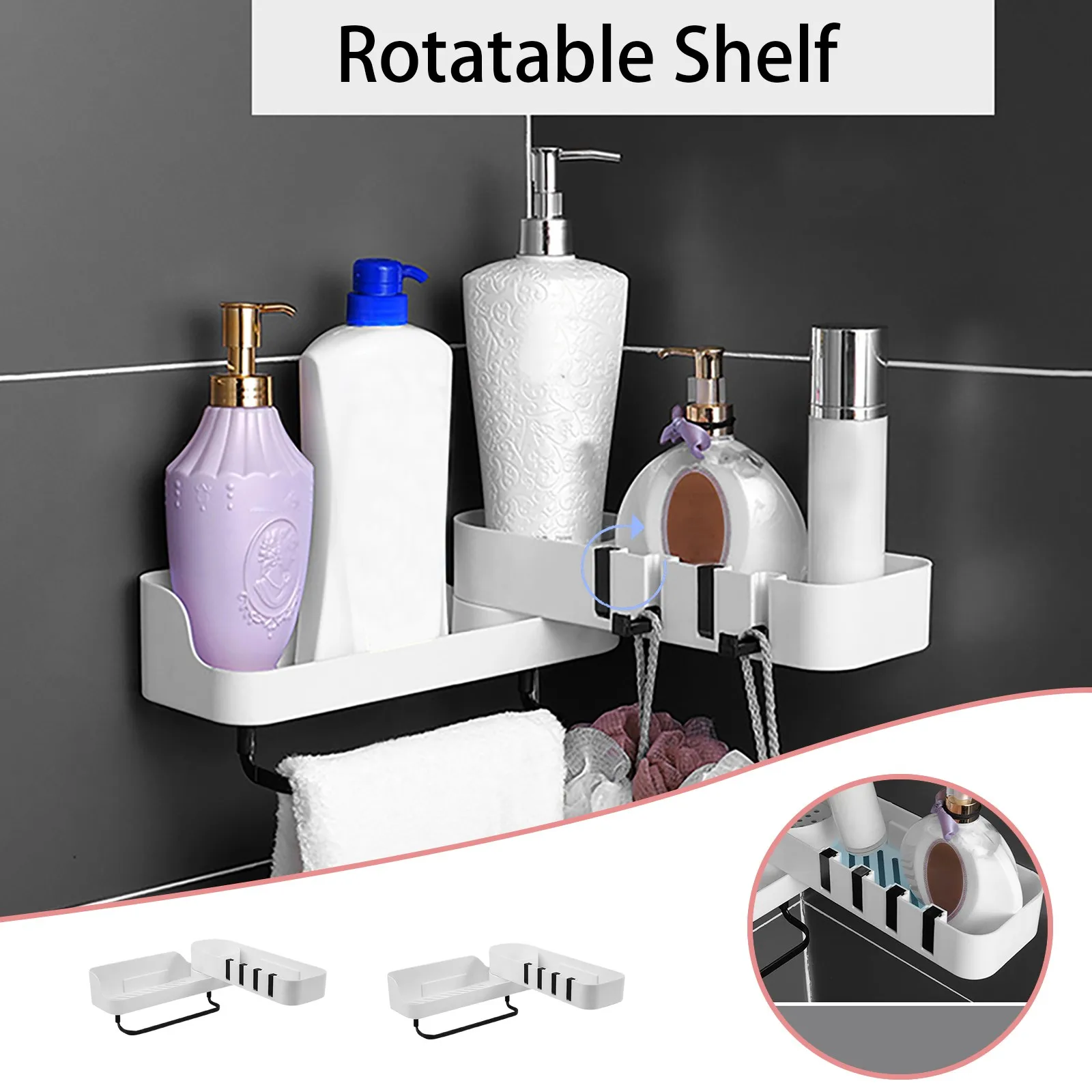 Kitchen Bathroom Wall Hanging Rack Storage Rack Shelves Layered Rotating Rack Home Kitchen