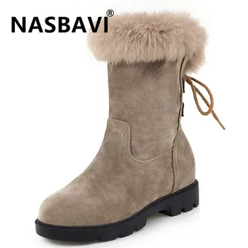 

2019 Winter Long Plush Ankle Boots For Women Rabbit Hair High Quality Leather Snow Boots Ladies Fur Warm Shoes Short Booties