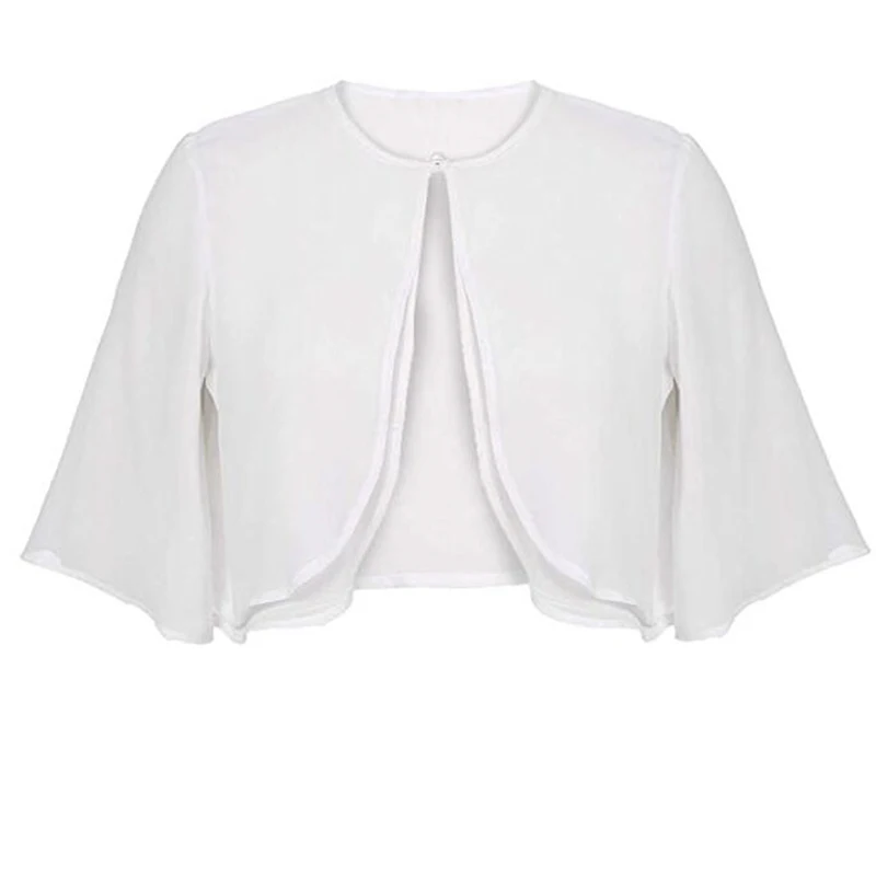 New Fashion Womens Half Sleeve Layered Open Front Loose Sheer Bolero Chiffon Shrug Cardigan Top For Wedding Party Dress Cover Up