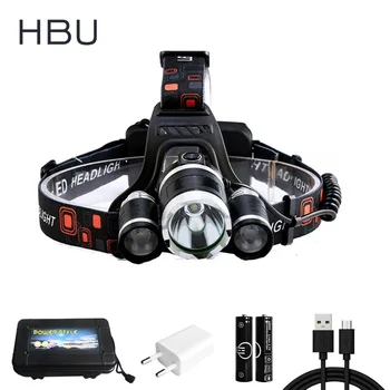 

Powerful LED Headlamp Zoom 3*T6 Head Flashlight Torch Sensor USB Rechargeable Head Light Forehead Lamp Head Fishing Headlight