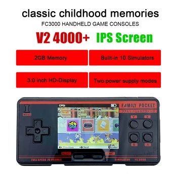 최신 FC3000 V2 IPS 스크린 휴대용 게임 콘솔, 10 시뮬레이터 어린이 컬러 스크린 게임 콘솔 AV 출력, 드롭쉬핑