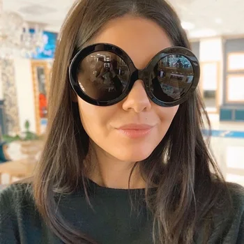 

91028b Big Round Frame Sunglasses for Women Vintage Oversized Patchwork Gradient Sun Glasses Ladies Shades