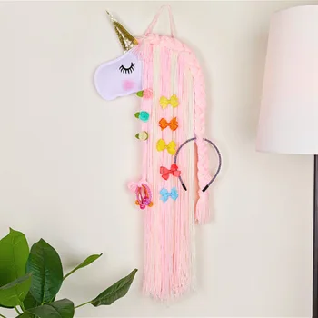 

Unicorn Girls Wall Hanging Decoration Toy Hairbow Hanger Rope Hair Clip Headbands Storage Tassel Organizer Hair Accessories