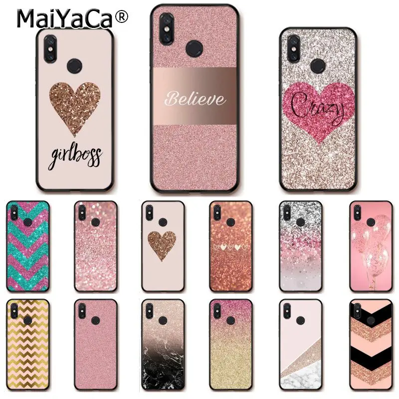 

MaiYaCa Golden Pink Glitter Phone Case for Xiaomi Redmi8 4X 6A S2 Go Redmi 5 5Plus Note5 7 Note8pro