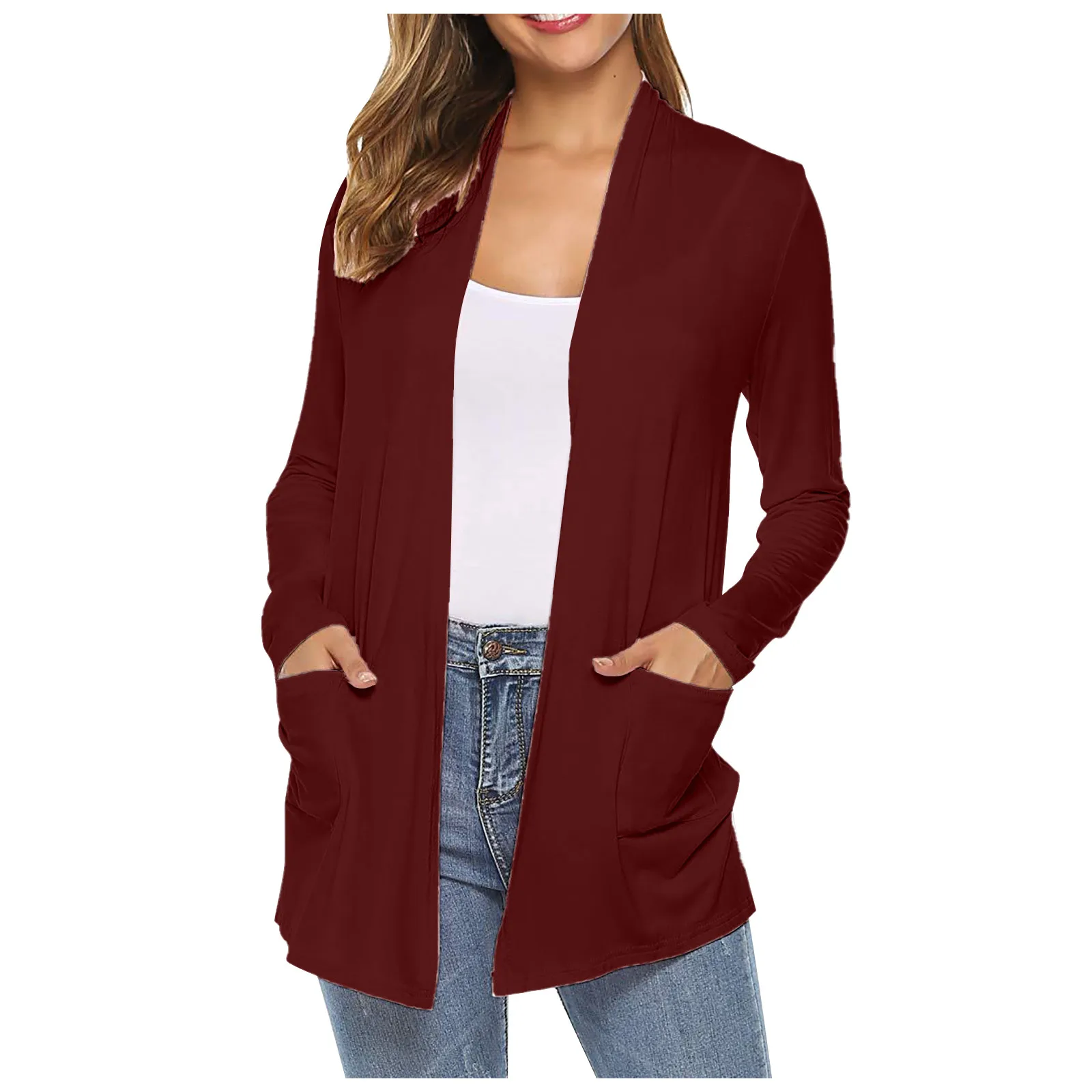 2021 New Cardigan Coat Women's Warm Sweater Fasion Casual Loose Solid Color Long-sleeved Knitted Pocket Cardigan Top 2