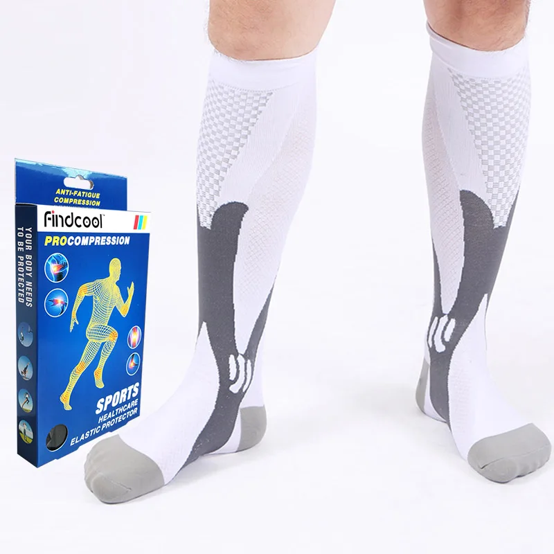 Findcool компрессионные чулки бег носки для занятий Баскетболом, футболом нейлон против отёков стрейч на открытом воздухе спортивные компрессия подложки Носки - Цвет: White