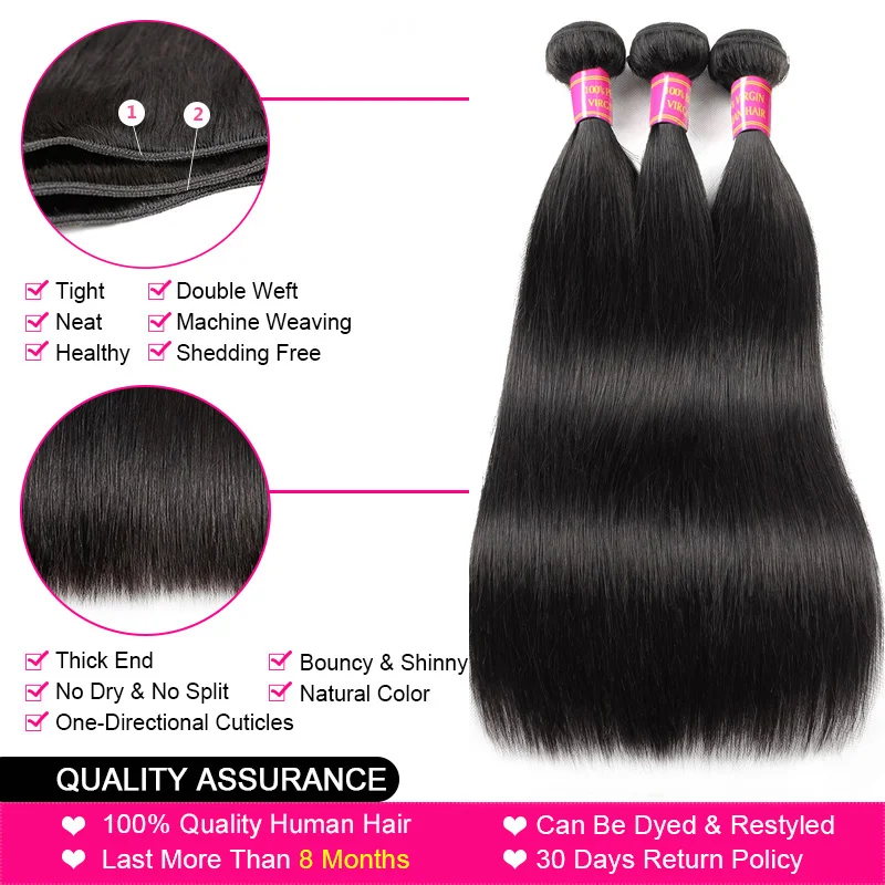 Meetu Straight Bundles with Frontal 13x6 13x4 Transparent Lace Frontal With Bundles Brazilian Human Hair With