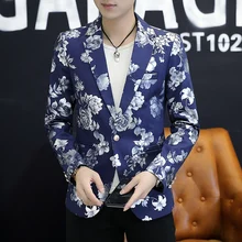 Дизайн мужской костюм Модный цветочный принт куртка Blazes Slim fit Homme Masculino Свадебный лучший мужской пиджак