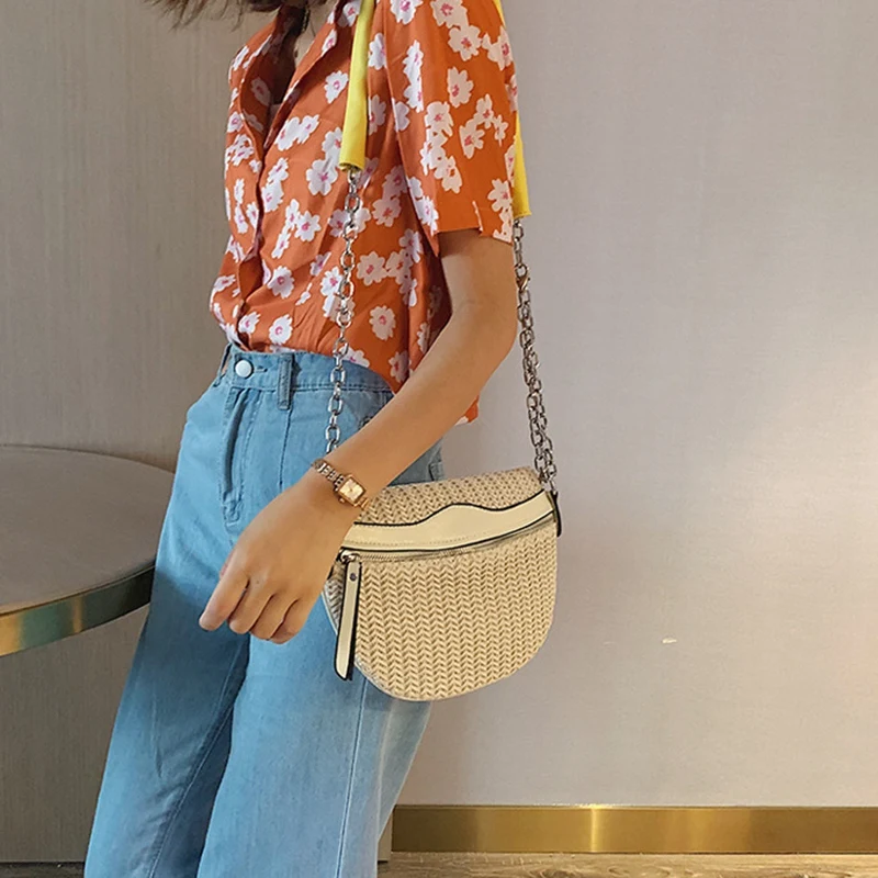 

LJL-Waist Bag Simple Woven Saddle Bag Wallet Messenger Bag Solid Color Pu Travel Bag Chest Bag