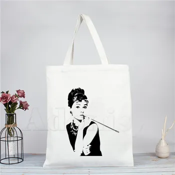 

Audrey Hepburn Fashion Canvas Bag Women Girls Simple Large Capacity Storage Handbag Shoulder Bag Tote Reusable Student Bookbag