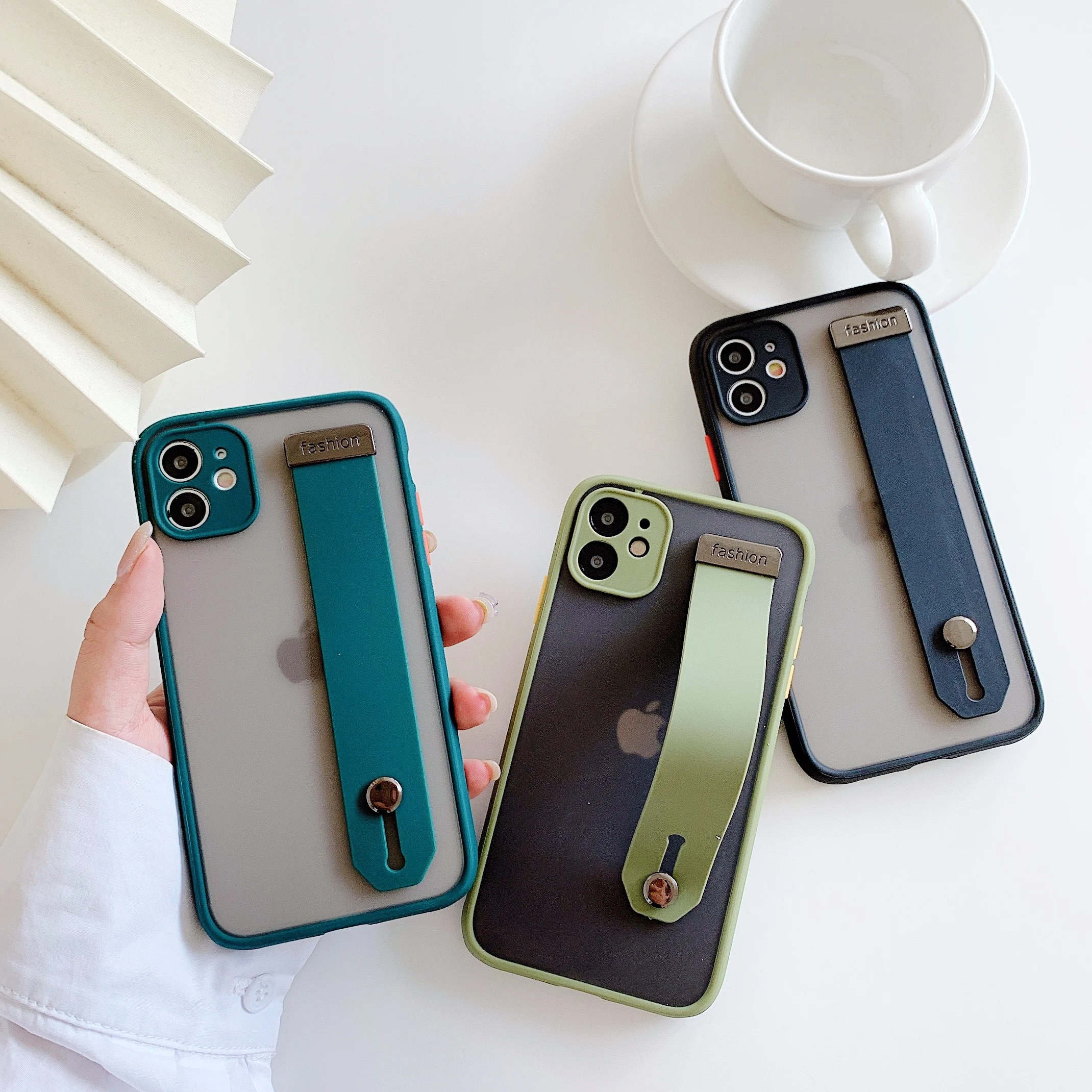 For iPhone 13 12 Mini 11 Pro Max X XR XS Max 7 8 Plus SE Case Camera Protection Cases Candy Color Wrist Strap Holder Luxury Case iphone 11 Pro Max wallet case