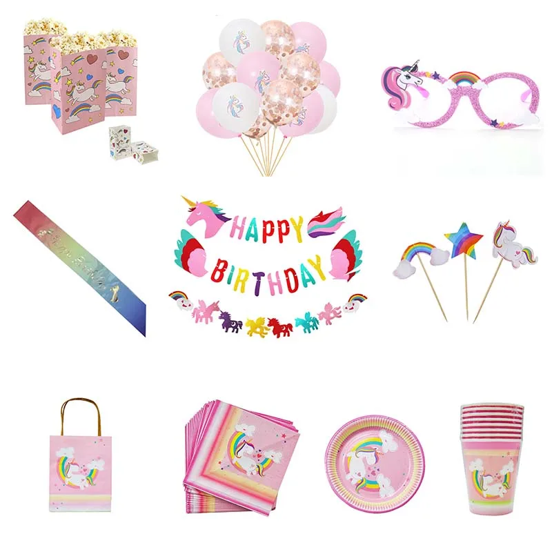 

Theme Unicorn Birthday Party Disposable Tableware Kit Unicorn Party Plates Napkin Cups Kids Birthday Unicorn Party Supplies BE25