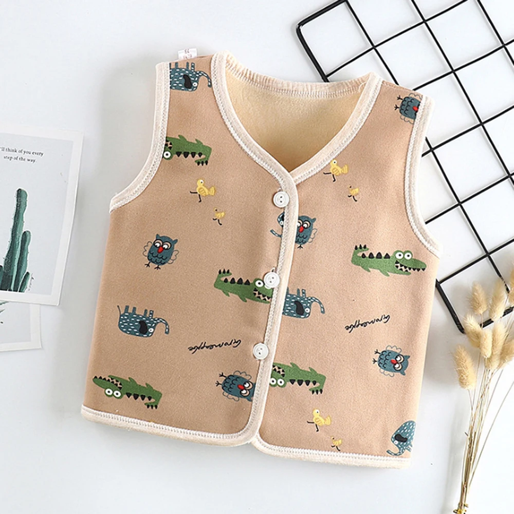 

Autumn Winter Warm Kids Vests Boys Girls Cartoon Jacket Outerwear Children Thicken Sleeveless Fleece Vest Baby Boys Coats