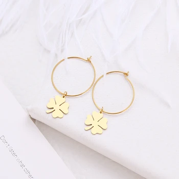 

CACANA Women Earring Bohemia Simple Large Circle Clover Drop Earrings Boho Women Elegant Stainless Steel Wedding Jewelry