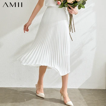 

AMII Minimalism Spring Summer Fashion Pleated Loose Women Skirt Solid High Waist Causal Calf-Length Female Skirt 12020058